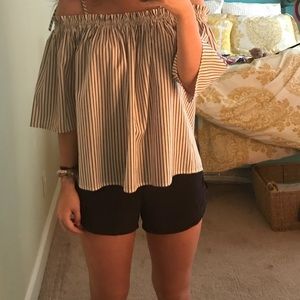 striped over the shoulder top